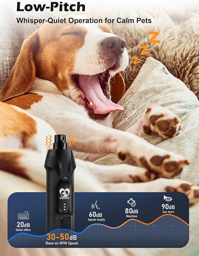 Casfuy 6-Speed Dog Nail Grinder, Dust Cap & 2 LED Lights