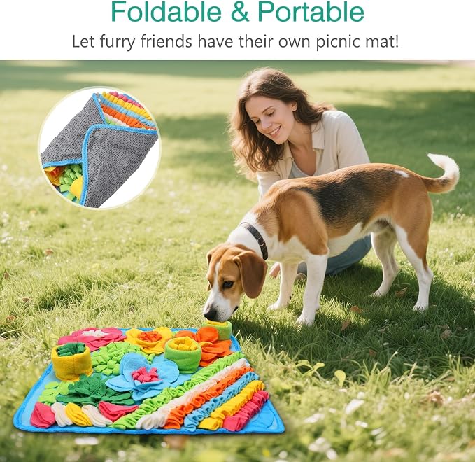 ORIA Snuffle Mat for Dogs, 15.4'' x 15.4'' Slow Feeder Mat for Boredom, Mental Stimulation, Anxiety Relief, Interactive Dog Puzzle Toy & Foraging Mat for Small Dogs, Puppies, Cats, Rabbits