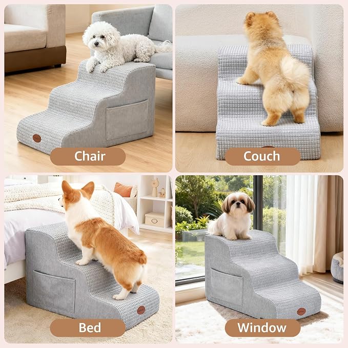 Woochpet Woochpet Dog Stairs for Small Dogs, 15.7”H Ramp 3 Tier Wider Curved Pet Stairs for Couch and Beds，Weighted Base Plate Indoor Dog Steps with Non-Slip Bottom and Washable Cover for Old Cats