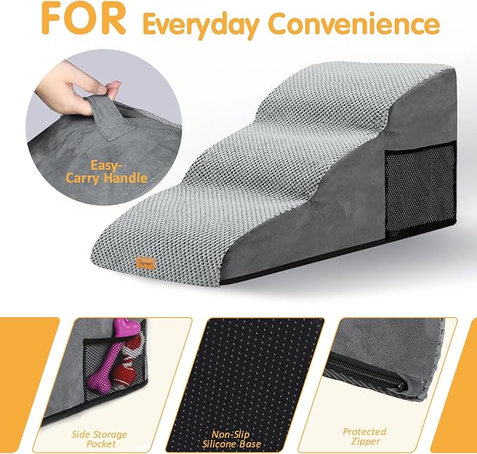 Topmart High Density Extended Foam Dog Ramp&Steps 3 Tiers,15.7" High,Non-Slip Dog Stairs with Removable Cover,Soft Foam Pet Ladder,Best for Injured,Older Cats,Pets with Joint Pain