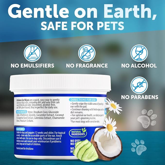 Artullano Canine Ear Wipes for Dogs