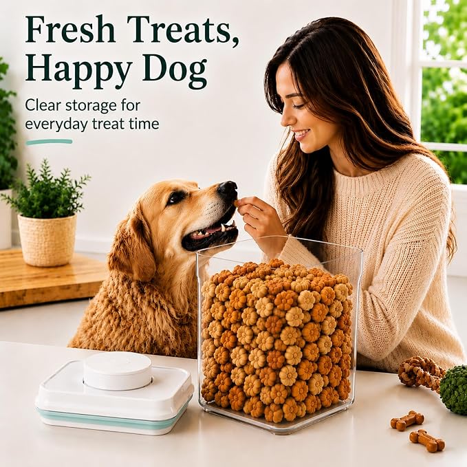 Pet Dog-Cat POP-Treat Airtight jar-Container - 1.3 Qt/1.2 L and 2.2 Qt/2 L | Stackable One-Touch Opening | For Snacks Candy Salt Herbs Spices | BPA-Free