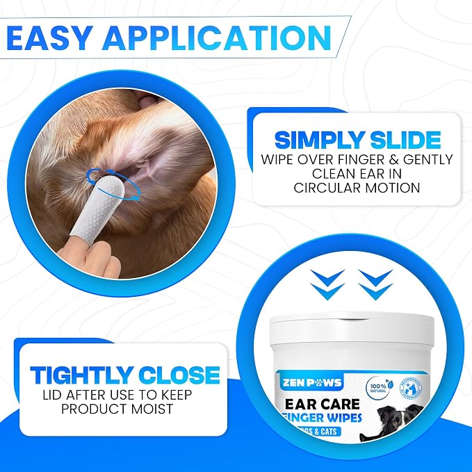 Zenpaws Dogs & Cats Ear Cleaner Finger Wipes, 50 Count