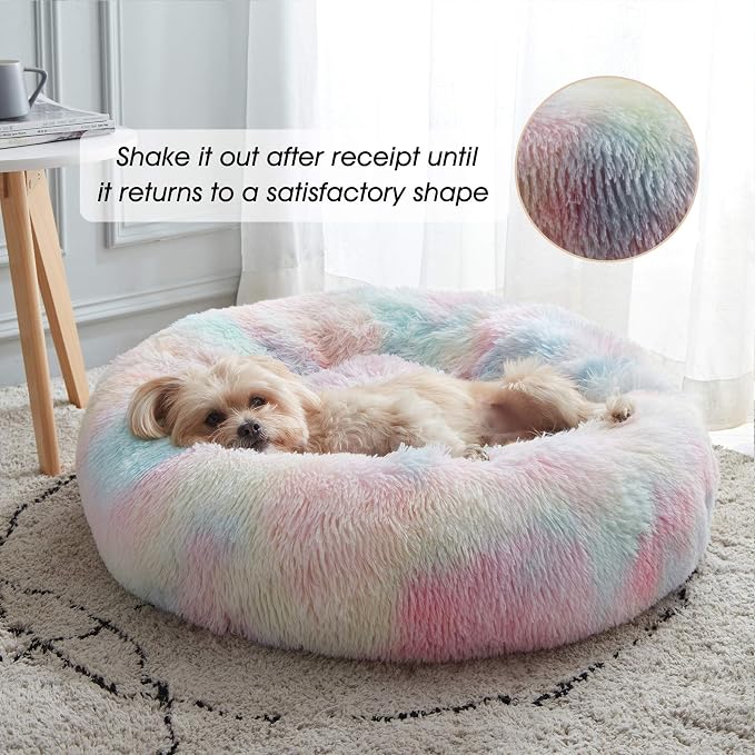 Western Home Calming Donut Small Medium Pet Dog Bed Washable,27" Rainbow