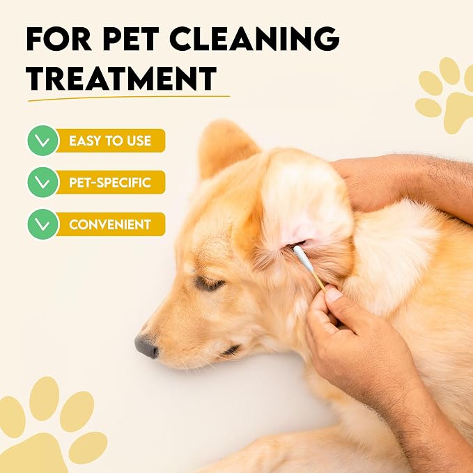 6-Inch Long Cotton Tips for Cleaning Dogs' Ears | Extra-Long Cotton Swabs for Dog Ear Cleaning | Eco-Friendly Dog Ear Swabs & Pads | Organic Bamboo & Cotton | 100-Pack