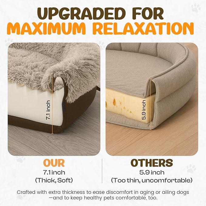 Fluffy Orthopedic Calming Plush Sofa Dog Bed - Medium &amp; Large, 43in, Coffee