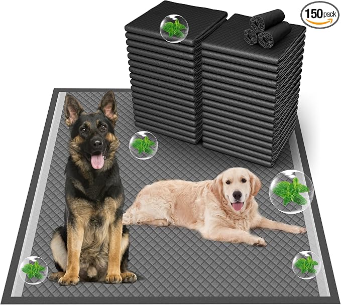 Boscute Charcoal Super Absorbency Puppy Pads, Activated Carbon Odor-Control XXXL 36"x36" Leak-Proof Pet Training Pee Pads, Disposable Potty Pads for Dogs Cats, Rabbits 150Counts