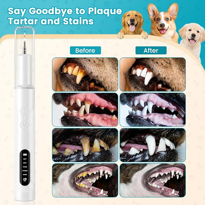 Dog Plaque Remover, Pet Tartar Remover for Teeth with LED Light & 5 Speed Modes, Dog Ultrasonic Tooth Cleaner, Tooth Brushing Kit for Teeth Stains for Dogs and Cats, Best Gift for Pet