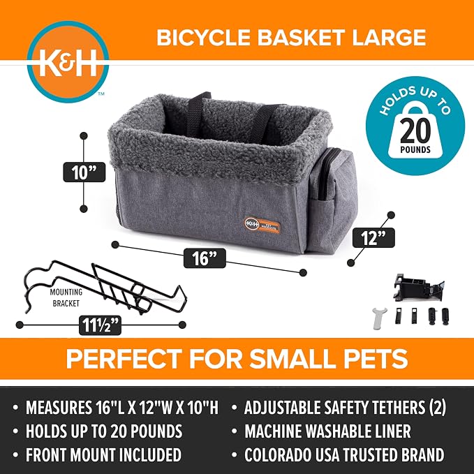 K&H Dog Bike Basket, Front Mount, 16x12x10in