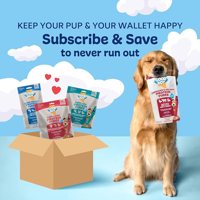 Good Boy Ocean Medley Protein Purees Dog Food Mixers for All Adult Dogs, 10 Count, Easy Single-Serve Triple Flavor Topper Treats with Salmon, Tuna and Krill