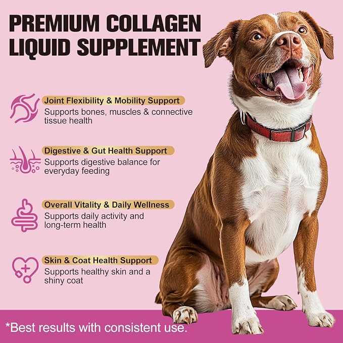 Grass-Fed Hydrolyzed Liquid Collagen for Dogs & Cats | Collagen Supplements for Dogs, Daily Nutritional Support for Healthy Hip, Joint, Skin & Coat, Dropper Supplement for Pets of All Ages