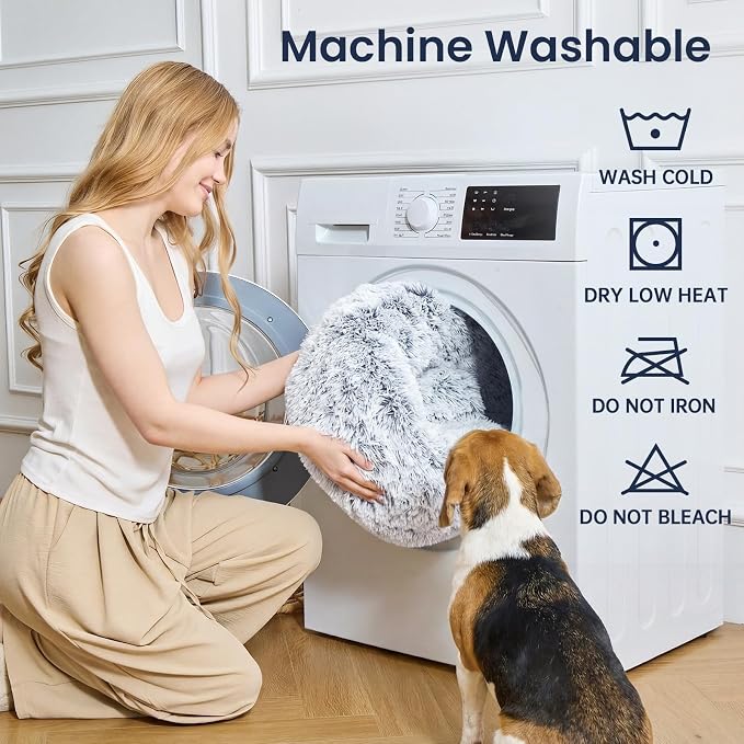 JOLLYVOGUE 20" Calming Donut Dog & Cat Bed, Smoke Grey