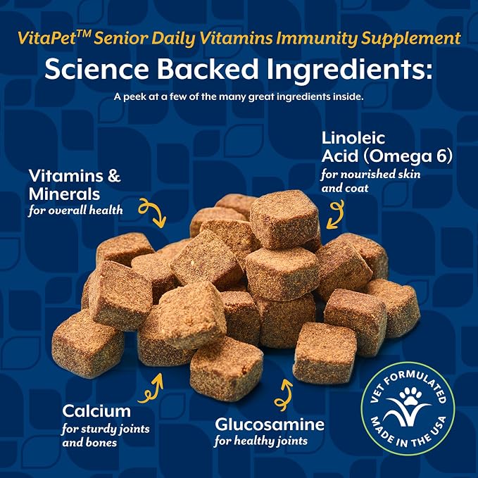 NaturVet VitaPet Senior Daily Vitamin Dog Supplements - 60 Ct | Soft Chews, Made in The USA with Globally Source Ingredients