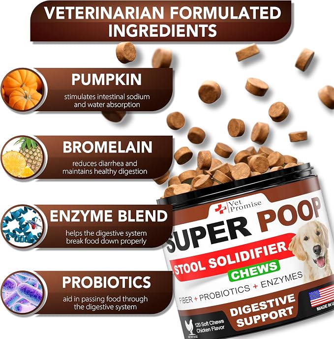 Super Poop Probiotics for Dogs Chews - Dog Stool Softener - Made in USA