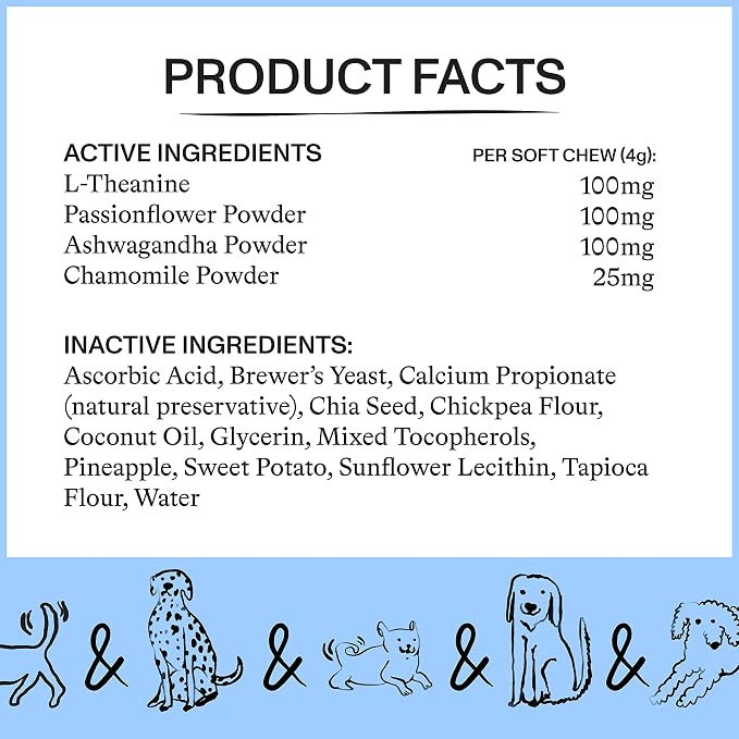 Spot & Tango Calming Supplements for Dogs, L-Theanine, Chamomile, 56-Pack, 56 Count