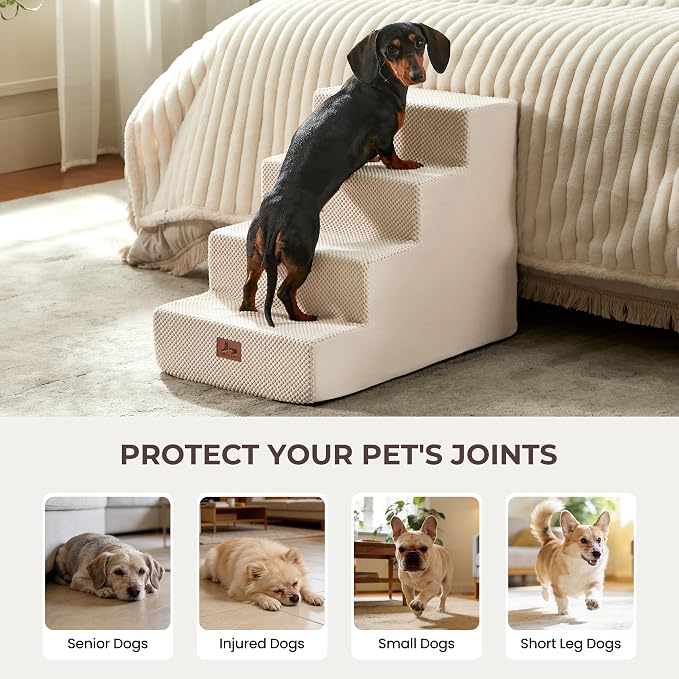 Dog Stairs for Small Dogs 18" H, 4-Step Dog Steps for High Bed and Couch, Pet Steps Ramp for Puppy and Cats, Non-Slip Stable Indoor Pet Ladder for Sofa and Chair, Beige