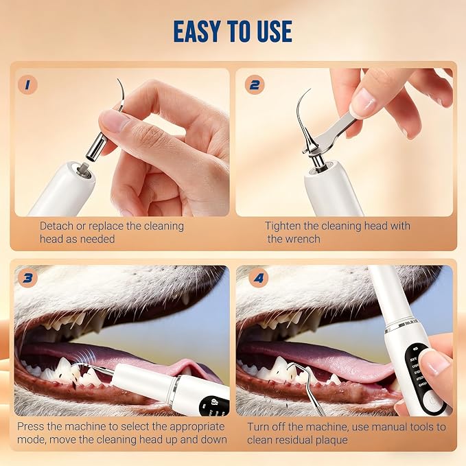 RINLAIN Dog Plaque Remover Tool, Pet Teeth Cleaner with LED Light & 5 Modes, Ultrasonic Dog Dental Cleaning Kit, IPX6 Waterproof, Pet Teeth Cleaning Tools for Tartar & Stains
