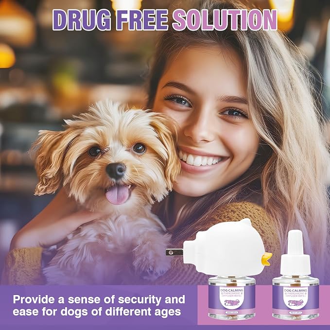 Dog Pheromones Calming Diffuser 3 in 1 Advanced Kit Appeasing Pheromone Diffuser to Calm, 1 Plug in+2x48ml Refill, Lavender