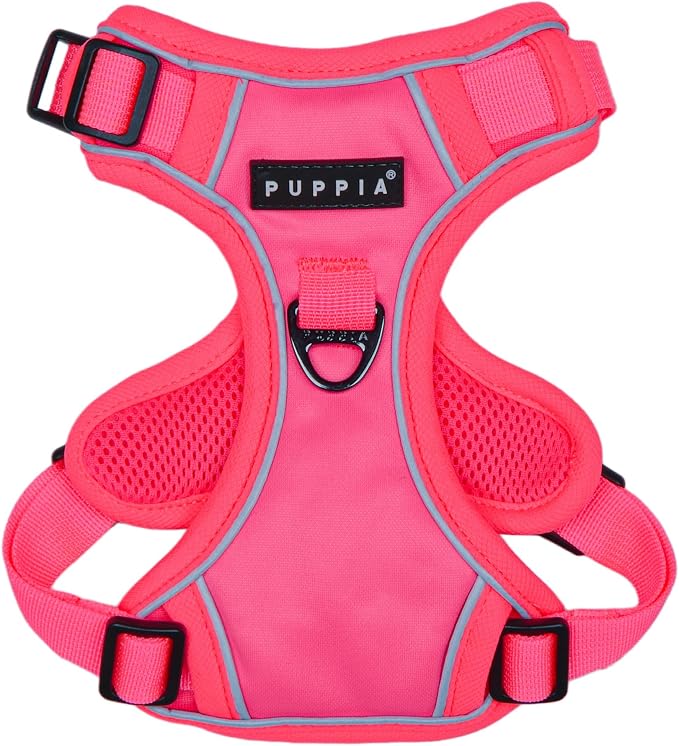 Puppia Neon Dog Harness H Sturdy Adjustable Neck and Chest Reflective Front and Back D-Ring for Small and Medium Dogs, Pink, Large