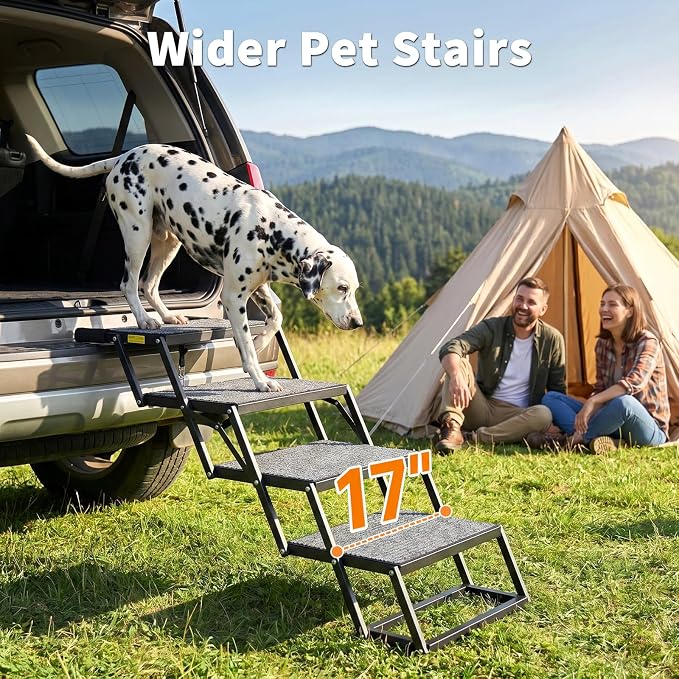 4-Step Dog Stairs for Car, 17” Wide Adjustable Pet Steps for SUV & Truck, Foldable Dog Ramp Ladder for Small, Medium & Large Dogs