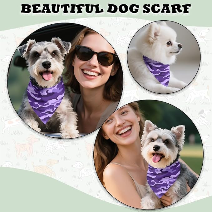 Jeiento Purple Camo Dog Bandanas Camouflage Dogs and Cat Bibs Reversible Triangle Scarf Kerchief, Medium, Small, Small, Purple
