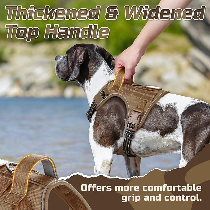 rabbitgoo Tactical Dog Harness for Small, No Pull Military Service Vest | Molle & Handle, Heavy Duty, Adjustable, Reflective Straps, Easy Control for Training Walking, Brown, Small