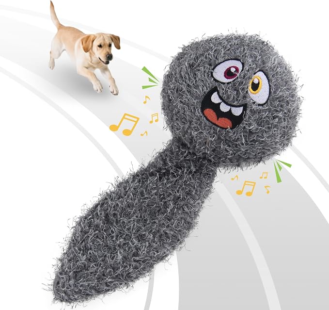 PETGEEK Upgraded Vibrating Squeaky Dog Ball, Rechargeable 900mAh, Grey | Motion-Activated Vibrating Dog Ball, Built-In Recording & Music, Crinkle Plush Cover, Squeaky Interactive Toy for All Dogs