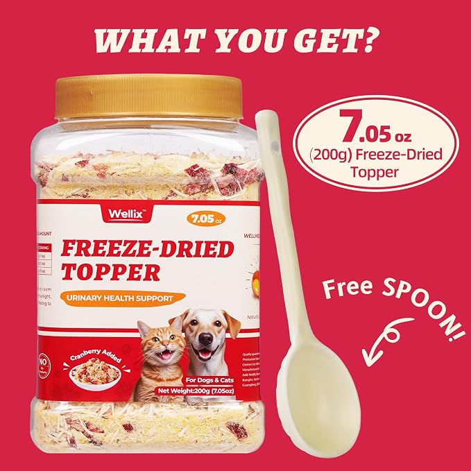 Wellix Dog & Cat Food Topper - Cranberry Treats Freeze Dried Egg Yolk & Chicken Flavor Low Calorie - Support Kidney Bladder & Urinary Health - Healthy Cat Treats for Indoor Cats