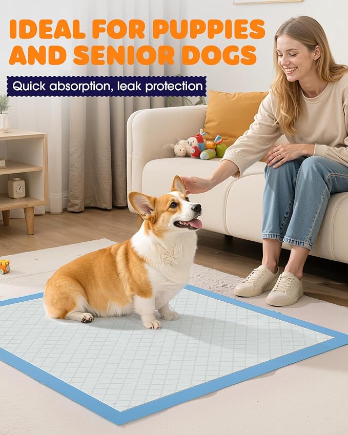 Powools Puppy Pads - Super Absorbent & Spill-Proof Pee Pads for Dogs with 6-Layer Material, Quick-Dry Potty Pads for Floors, Furniture, Vehicle, 22" × 22", 150 Packs