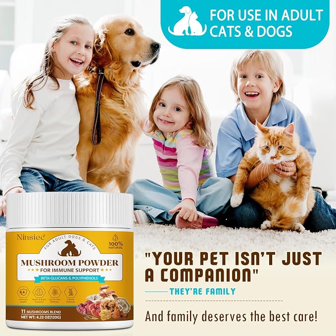 Mushroom Supplement Powder for Dogs & Cats, Turkey Tail Mushroom for Pets, Lipoma for Cats, 11 Organic Mushroom Complex, Partner Guard for Dogs Lumps and Bumps