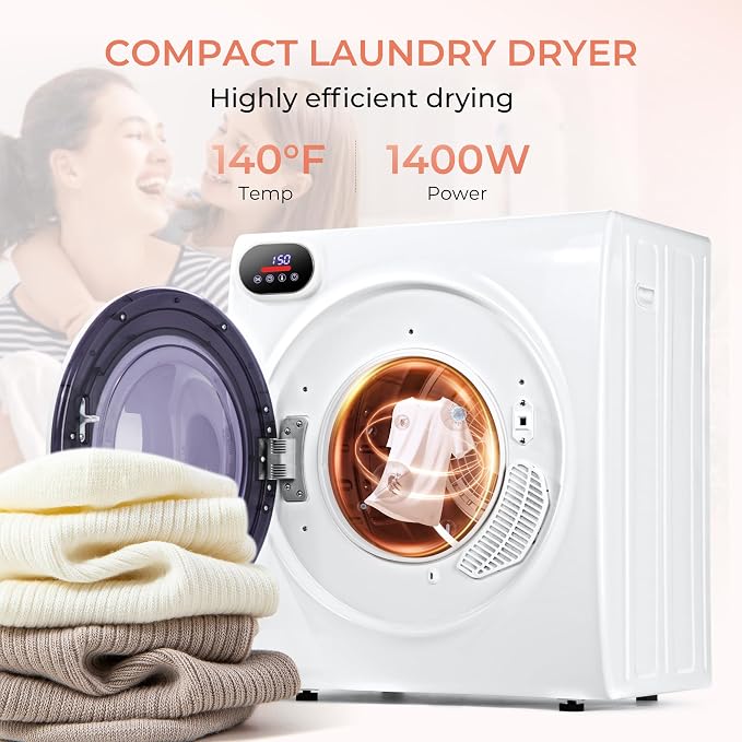 Euhomy 2.65 Cu. Ft. Portable Dryer for Clothes, 1400W Dryer with LCD Panel