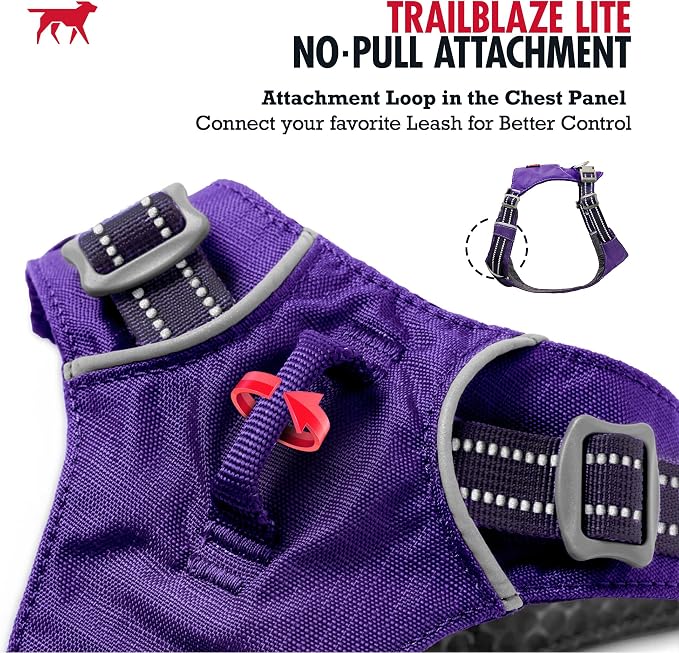Tuff Pupper All-Day Wear Dog Harness | for Walking, Trail Running, Hiking | Front & Back Leash Clips | Reflective Trim | Easy On/Off Buckles | Lightweight Breathable | No Pull Design (L/XL, Purple)