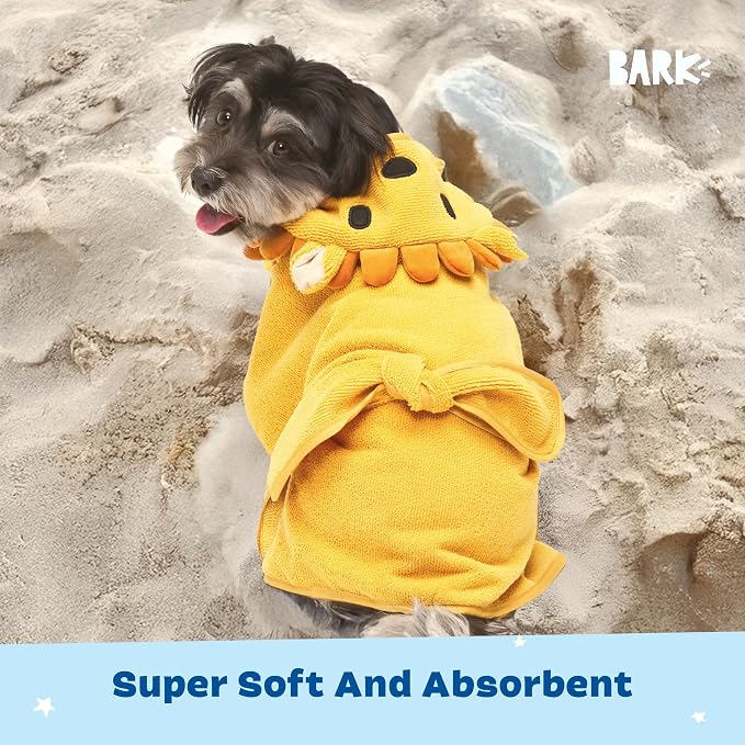BARKBOX Dog Bathrobe - for Dogs - Medium | Fast Drying, Microfiber Bath Towel - Hook & Loop Closure and Wrap Tie - Machine Washable - Lion