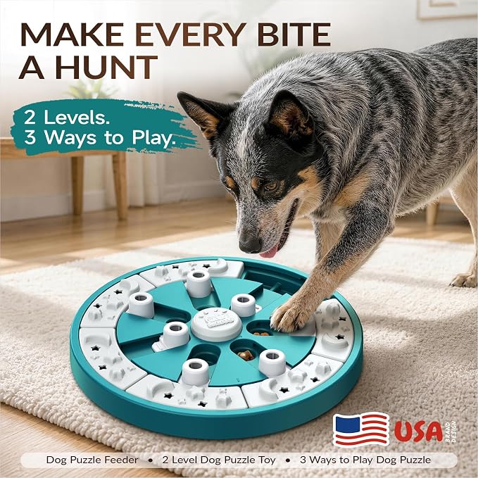 KADTC Large Dog Puzzle Toy, 2 Levels, 3 Games, Slow Feeder & Enrichment Toy | Healthy feeding meets brain exercise to burn energy, fight boredom, curb gulping, build focus, and make meals more rewarding.
