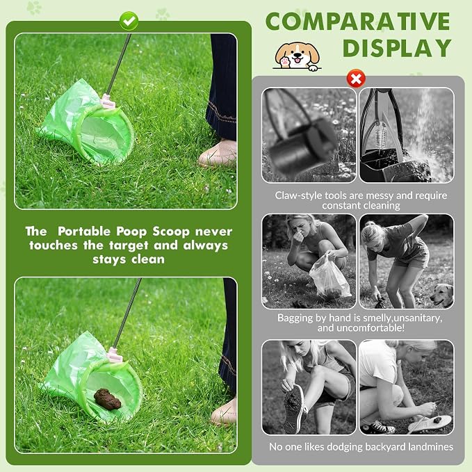 Dog Pooper Scooper, 43" Extendable Pooper Scooper Long Handle with Bag Attachment(120pcs), Portable Poop Scoop for Small Medium Large Dogs, No Touch Avoid Bending Over, Suit for Yard, Park, Wild,City