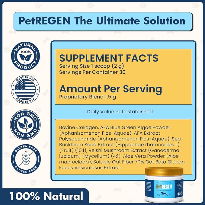 Regenerative Wellness Supplement for Dogs & Cats – Supports Joint Health, Mobility, Healthy Aging, Energy, Digestion & Immune Health – 30 Scoops