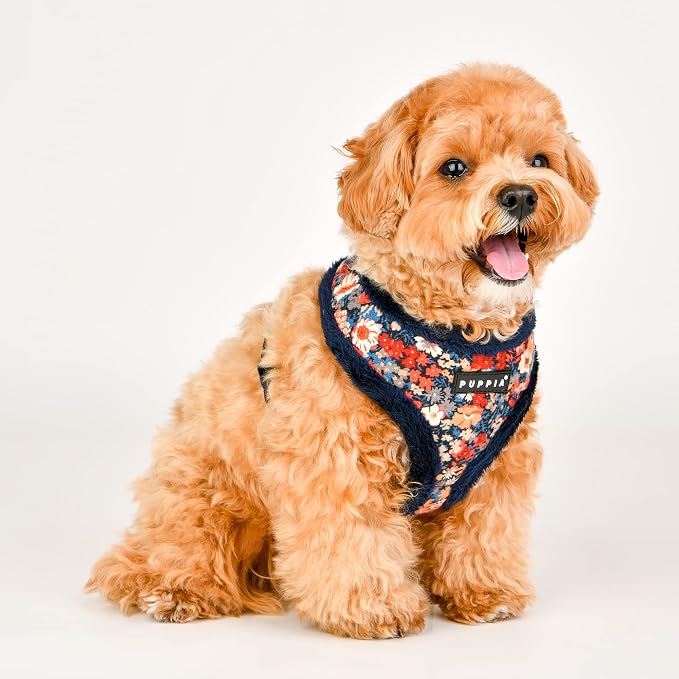 Puppia Gianni Dog Harness Over-The-Head Warm Winter Flower Pattern Adjustable Chest for Small and Medium Dog, Navy, Large