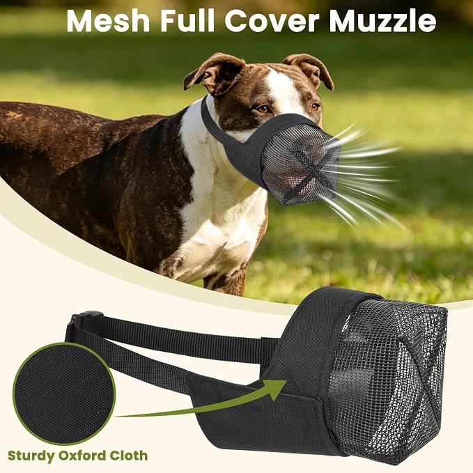 Full Covered Muzzle for Pitbull Bully Rottweiler Medium Large Dogs | Fits Wide Nose Dogs, Anti Scavenging, Breathable Mesh, Soft Fabric, Walking Training Grooming Vet Visits Use, Allows to Drink