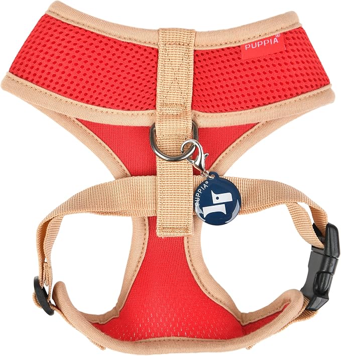 Puppia Soft Dog Harness II Mesh Over-the-Head All Season No Pull No Choke Walking Training Adjustable for Small & Medium Dog - RED - M
