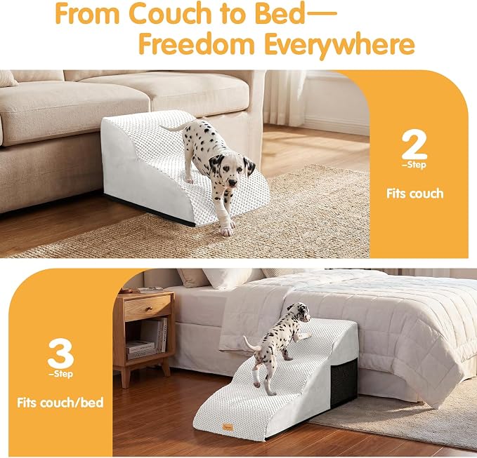 Topmart High Density Extended Foam Dog Ramp&Steps 2 Tiers,11.8" High,Non-Slip Dog Stairs,Soft Foam Pet Ladder with Removable Cover,Best for Injured,Older Cats,Pets with Joint Pain
