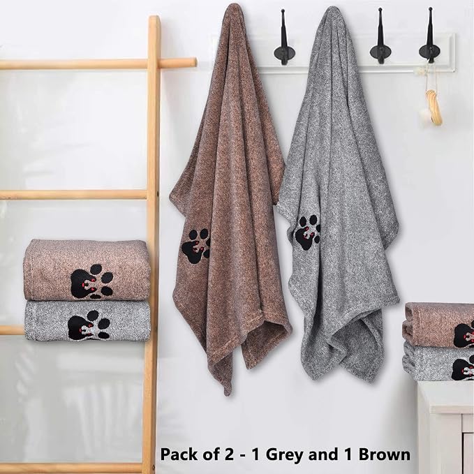 Dogvingpk Medium Dog Towel 2 Pack, Super Absorbent Soft Quick Drying Microfiber Pet Bath Towels for Medium & Small Dogs (M-36" * 28", Grey and Brown)
