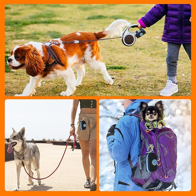 Dog Poop Bag Holder Zippered Pouch, Portable Dog Poop Bag Dispenser with 1 Metal Clip, Fashion Color Matching Canvas Waste Bag Holder for Leashes - Black