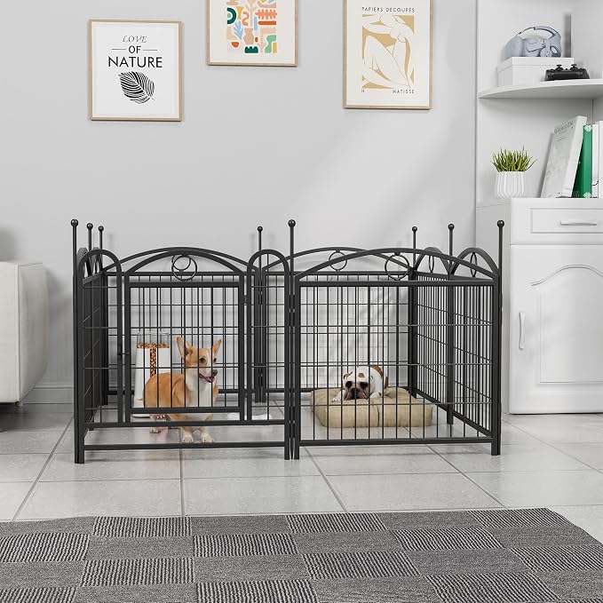 Dog Playpen Indoor Outdoor 24 Inch, 8 Panels Metal Puppy Exercise Pen with Door, Heavy Duty Foldable Dog Fence for Small Medium Dogs, Cats, Rabbits & Pets