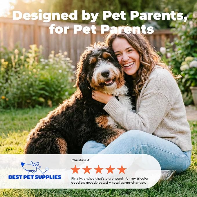 Best Pet Supplies 8" x 9" Large Dog Wipes - Cleaning and Deodorizing for Paws and Coat - Gentle Formula with Coconut Vitamin E for Puppies and Cats - 100 Count