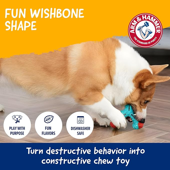 Arm & Hammer Nubbies Wishbone Dental Dog Chew Toy, Chicken Flavor, 24-Pk | Nylon and TPR construction, baking soda infused, reduces plaque and tartar buildup, ideal for moderate chewers