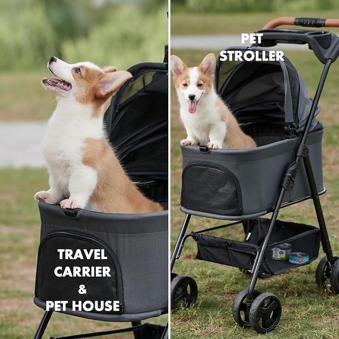 Zoosky 3-in-1 Foldable Pet Stroller - Front Door &amp; Rear Pocket