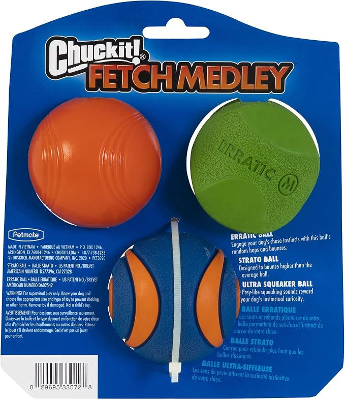 Chuckit Gen 1 Fetch Pack Dog Balls, Medium, 2.5in, Set of 3