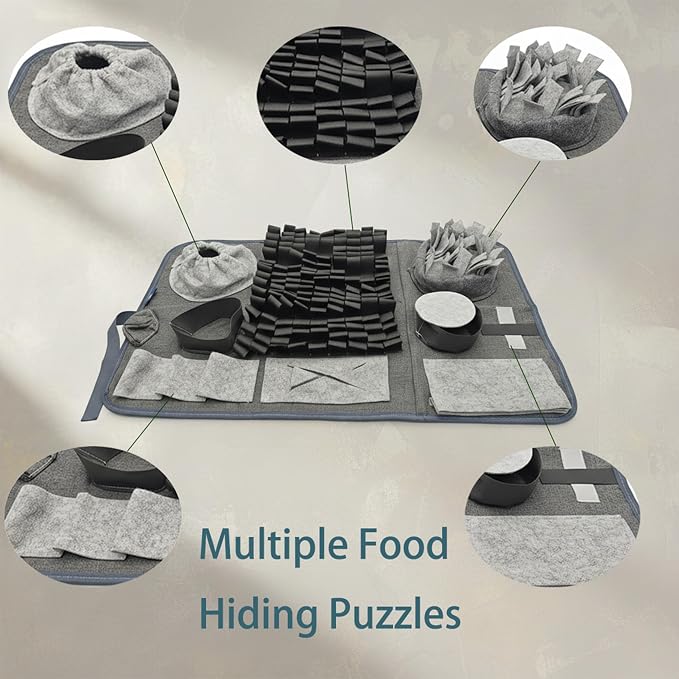 S Snuffle Mat Gray Dog Puzzle Enrichment Slow Feeder | Mental stimulation, slow feeder, nosework game, washable non-slip, enrichment puzzle toy for dogs cats