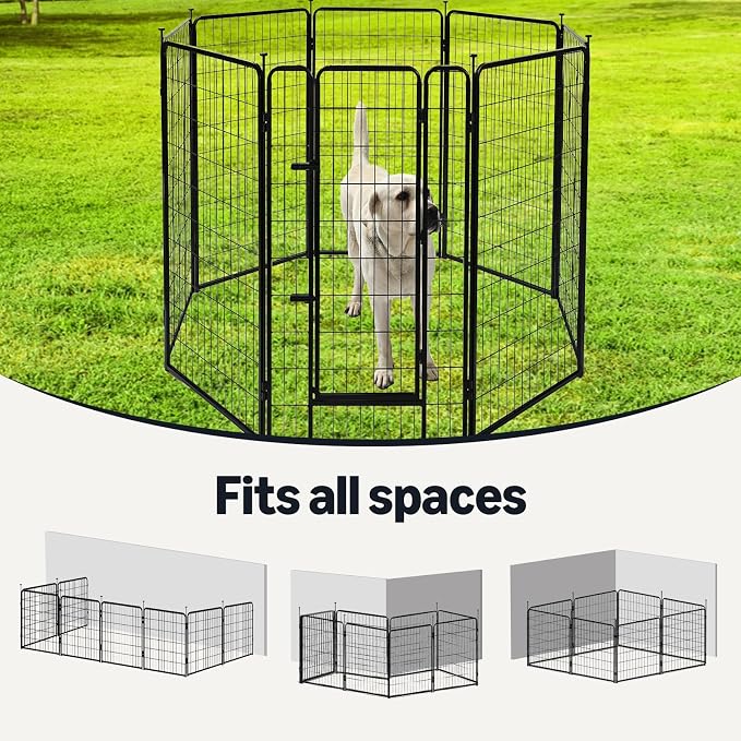 Amazon Basics Dog Playpen, 8 Panels Metal Fence with Door, Foldable for Indoor and Outdoor Use, Suitable for Small to Medium Sized Dogs, 48 Inch Height, Black