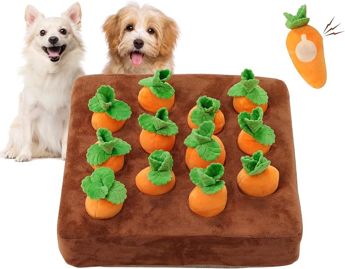 Squeak Carrot Snuffle Mat & Puzzle Toy for Dogs Enrichment with 12 Carrots | Sniff Mat & Interactive Toy, Hide Treats in 12 Carrots, Non-Slip Base, Foraging & Mental Stimulation, Durable & Easy Clean